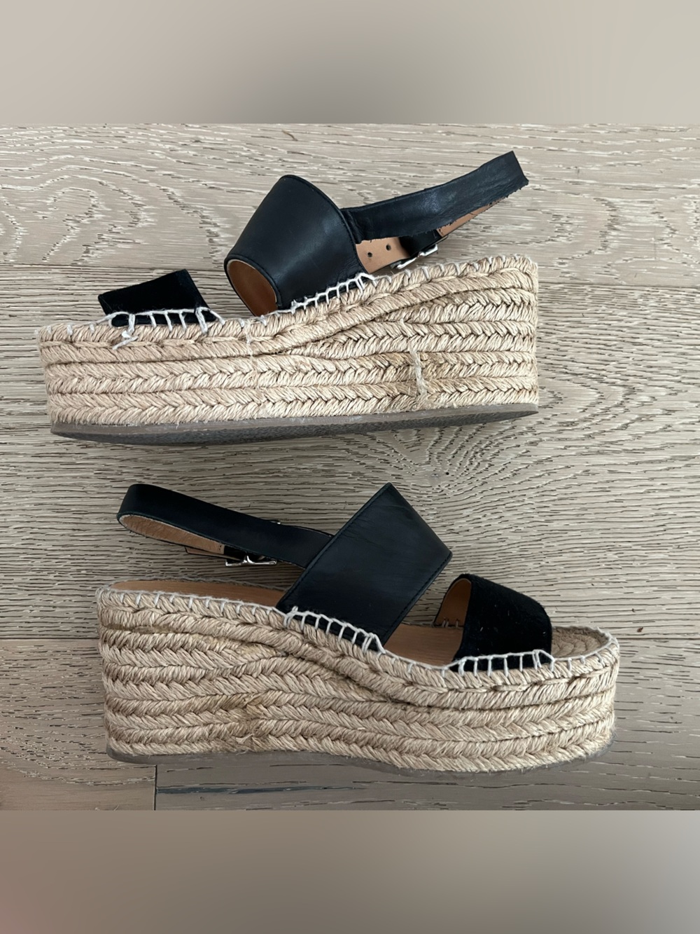 rag & bone Black Espadrille Platform Leather & Suede Sandals with Buckle Sz 4.5 - Picture 5 of 9